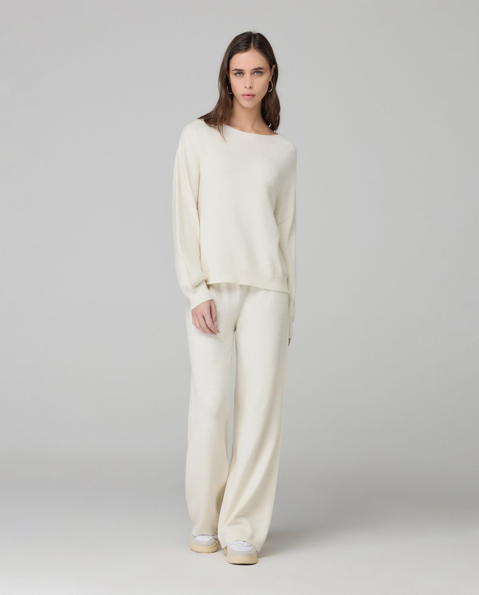 pantalone dritto in maglia con paillettes hinnominate HMABW02317MTTM0001AVORIO HINNOMINATE