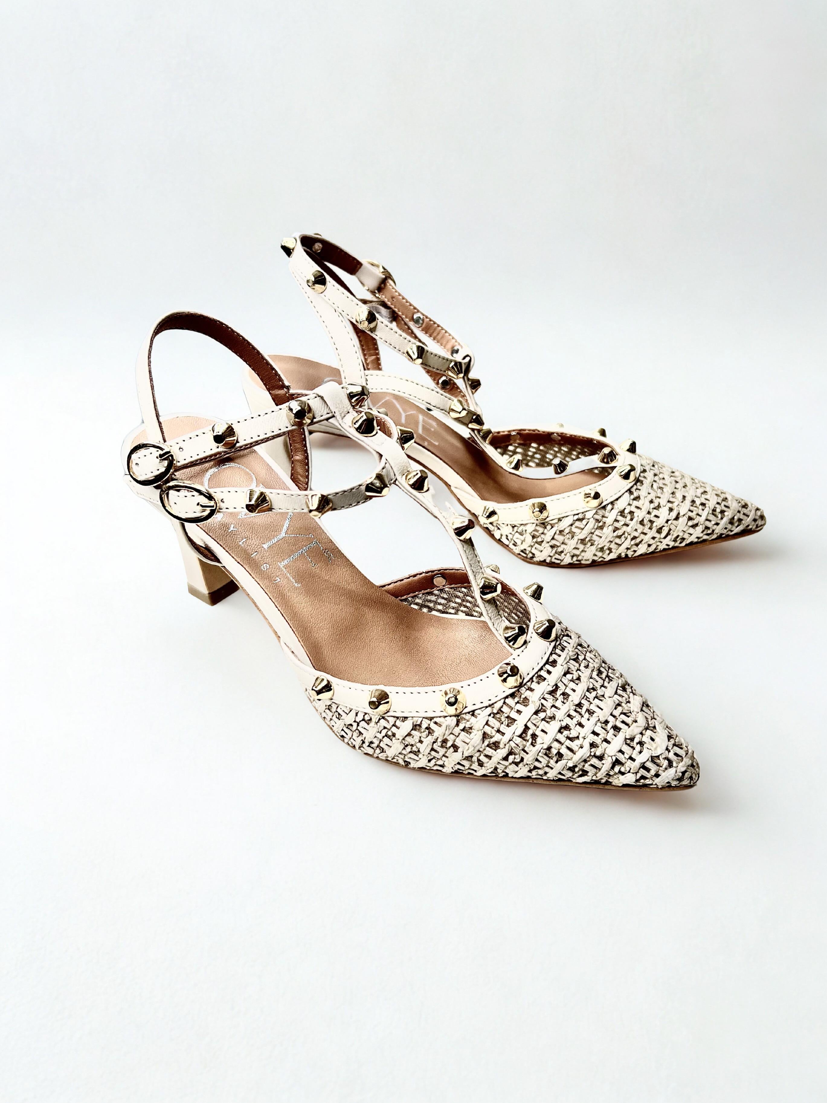 slingback in in rafia e borchie AMR1310BEIGE OVYÈ