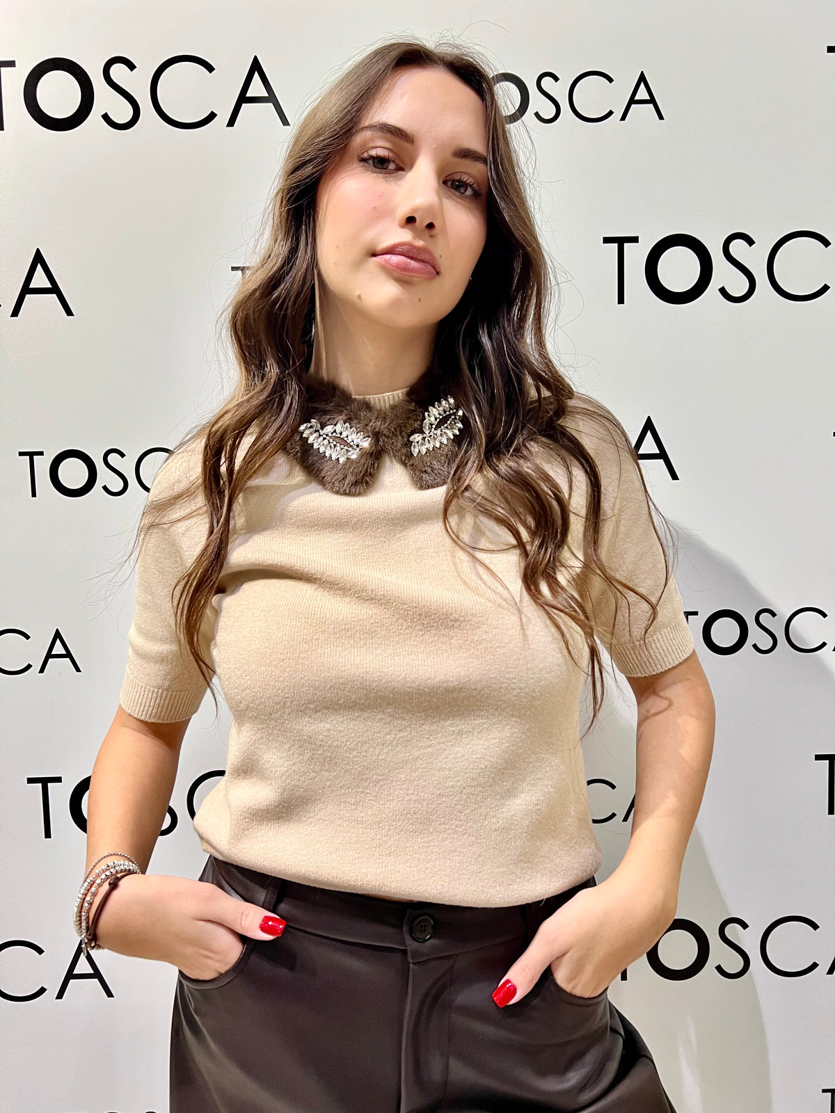 maglia con colletto in eco fur angela davis RI9PA66BEIGE ANGELA DAVIS