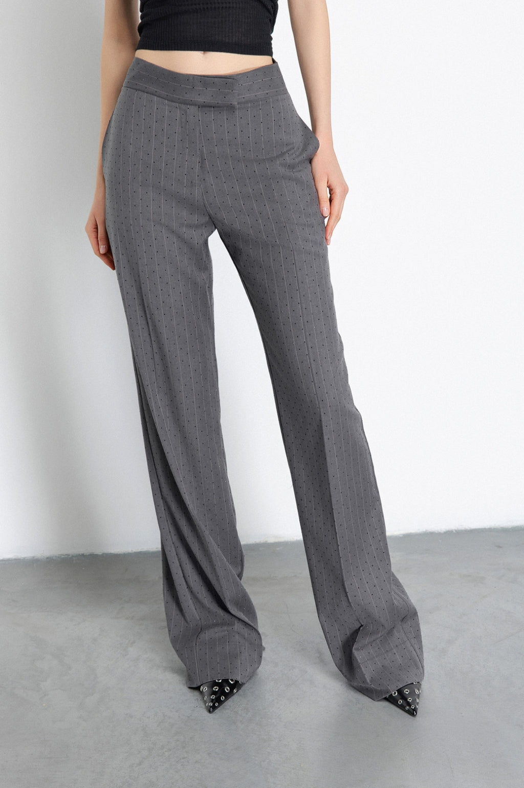 pantalone dritto a vita regular con stiro in piega grigio ferro gaëlle paris 