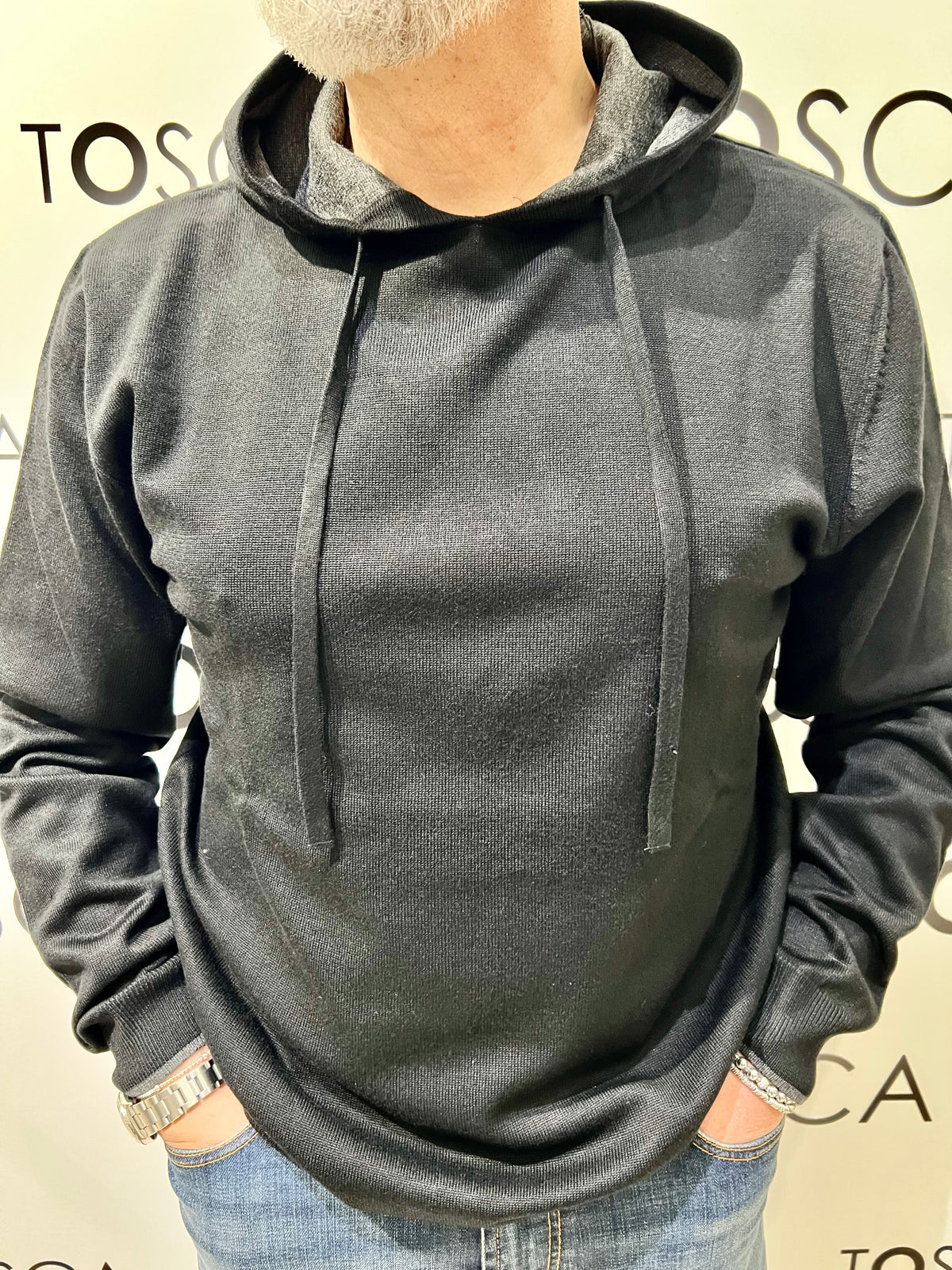 maglia con cappuccio in viscosa MI3177HNERO HAMAKI-HO
