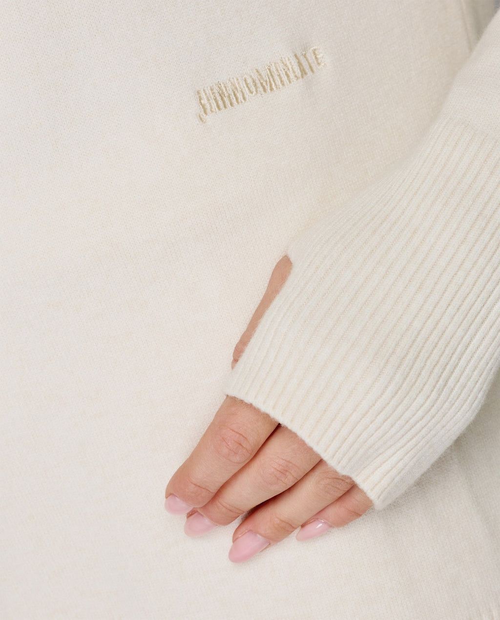 maglia cappuccio raglan con buchi ai polsi bianco burro hinnominate<BR/> 
