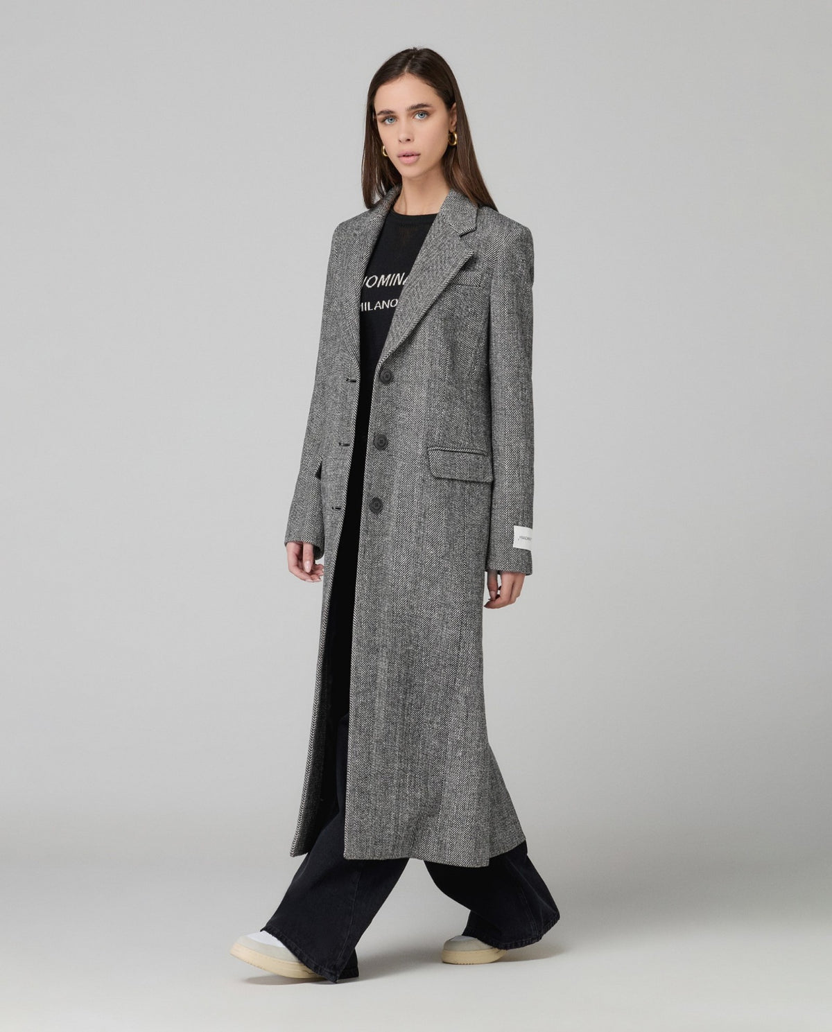 cappotto lungo spigato monopetto nero hinnominate 