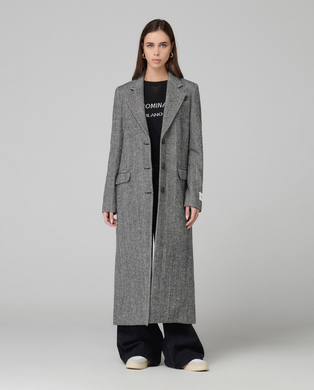 cappotto lungo spigato monopetto nero hinnominate 