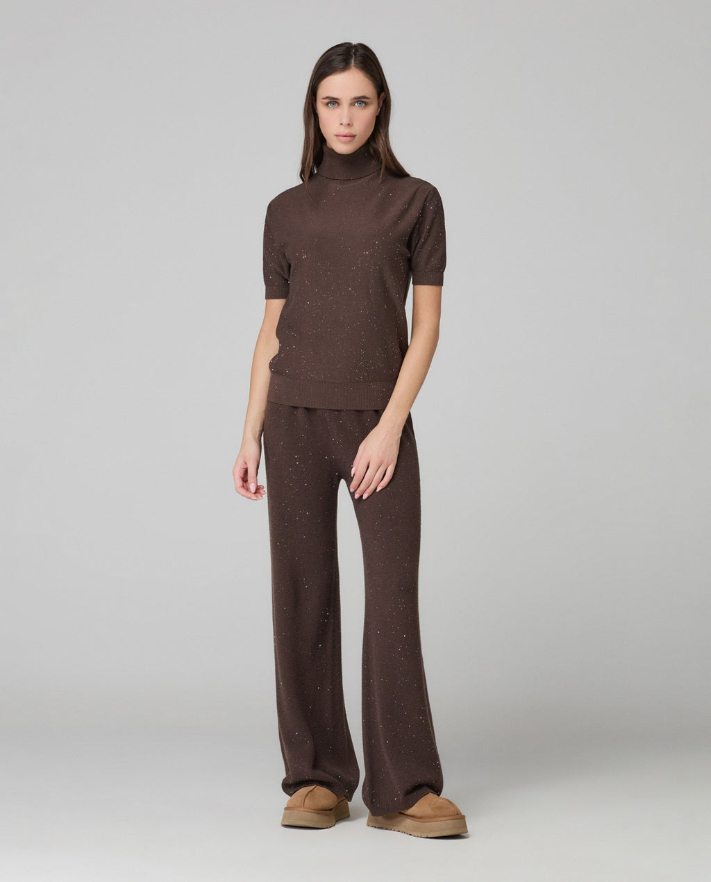 pantalone dritto in maglia con paillettes hinnominate 