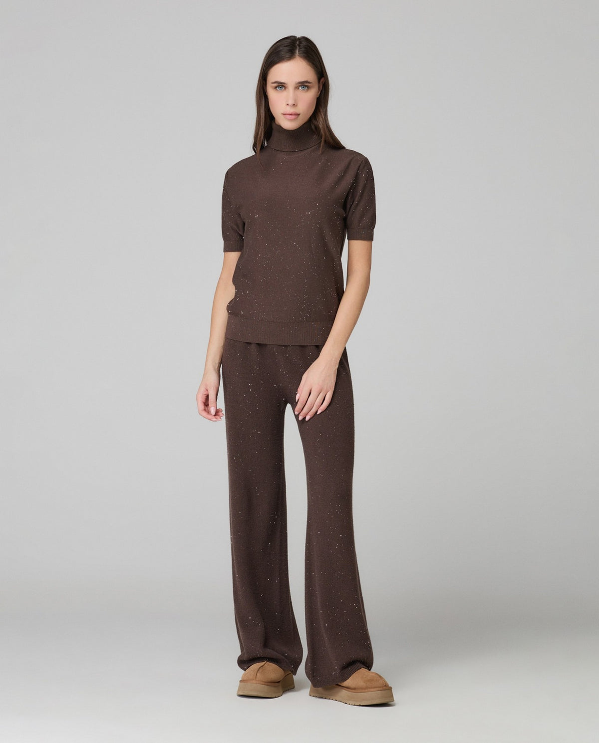pantalone dritto in maglia con paillettes hinnominate 