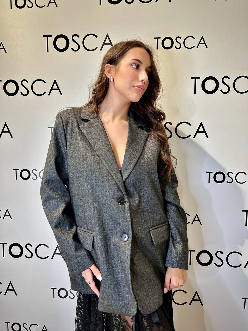 giacca over + gonna in pizzo   tensione in 37720GRIGO/NERO TENSIONE IN
