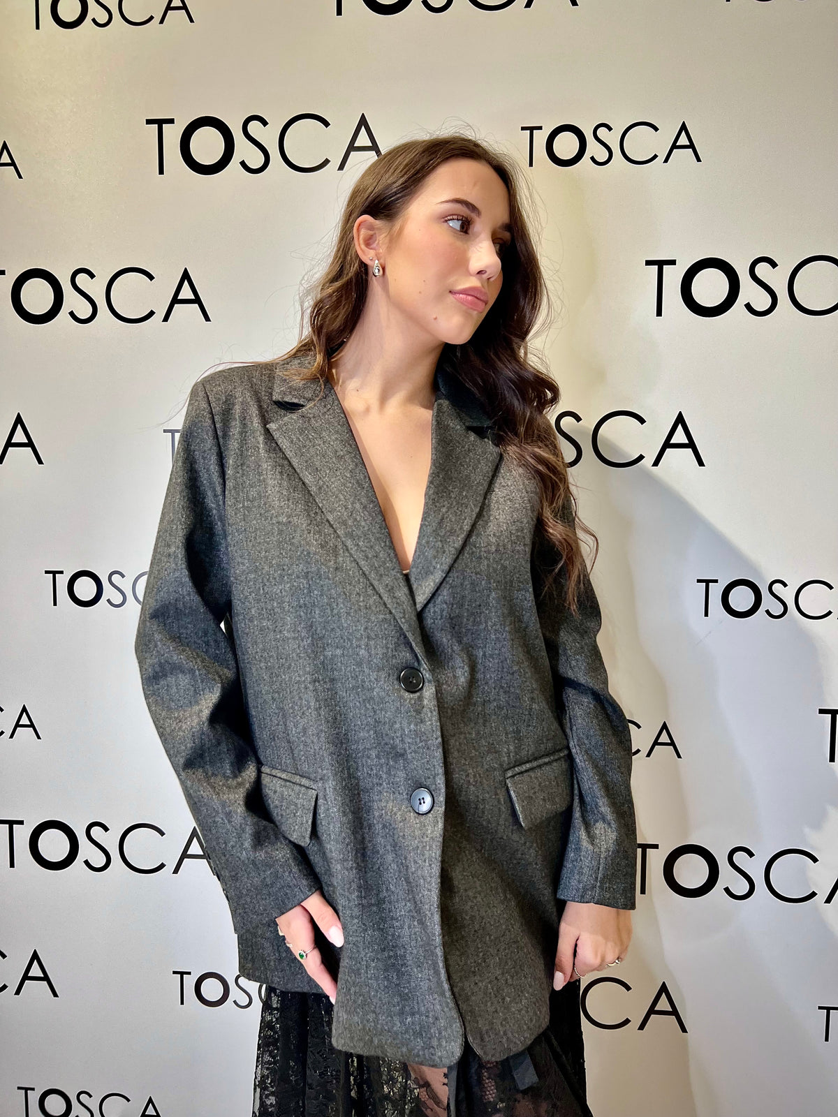 giacca over + gonna in pizzo   tensione in 37720GRIGO/NERO TENSIONE IN
