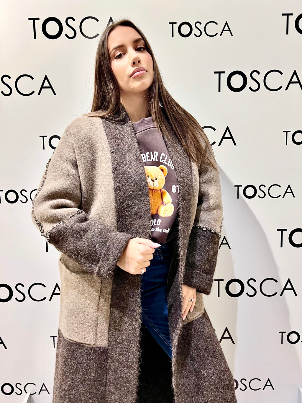 cappotto in maglia con cintura 55002FMARRONE VICOLO
