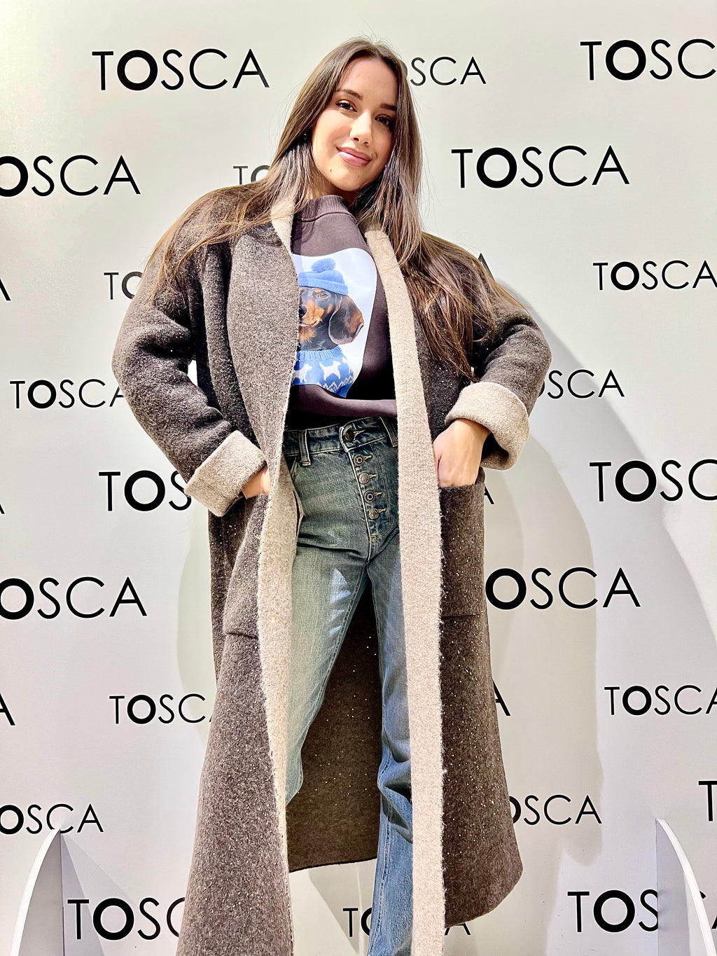 cappotto in maglia e paiilettes con cintura 77003FMARRONE VICOLO