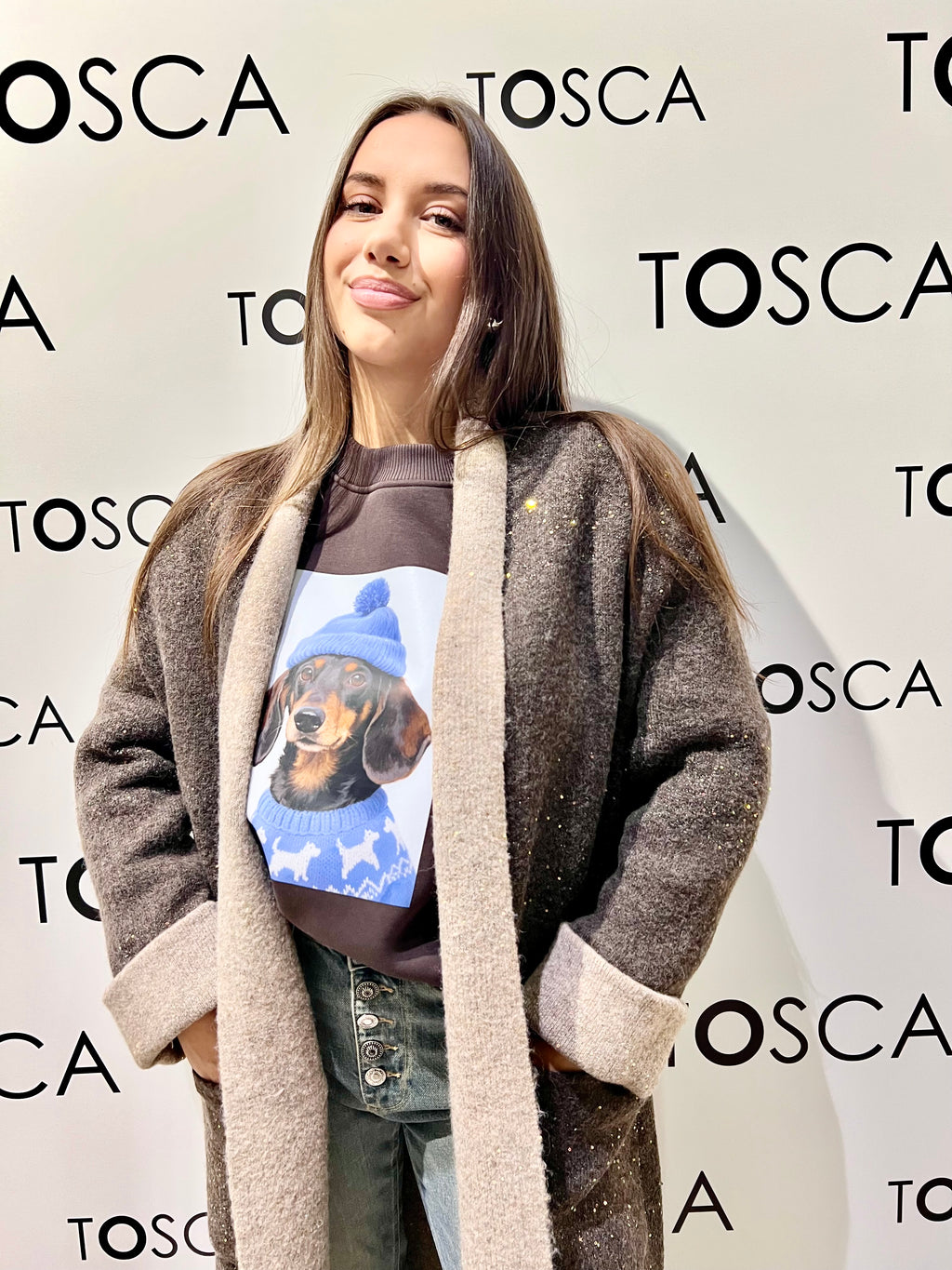 cappotto in maglia e paiilettes con cintura 77003FMARRONE VICOLO