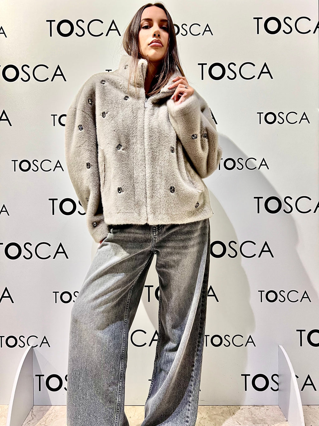 ecopelliccia con pietre TF0047BEIGE VICOLO