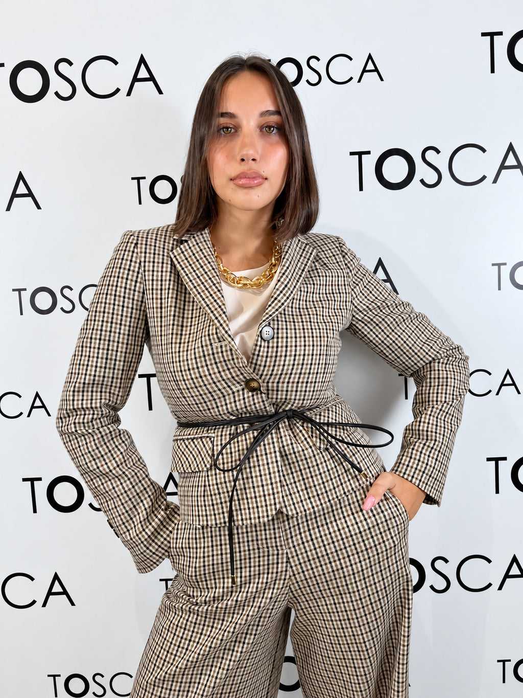 blazer a quadri con cintura ferrone 