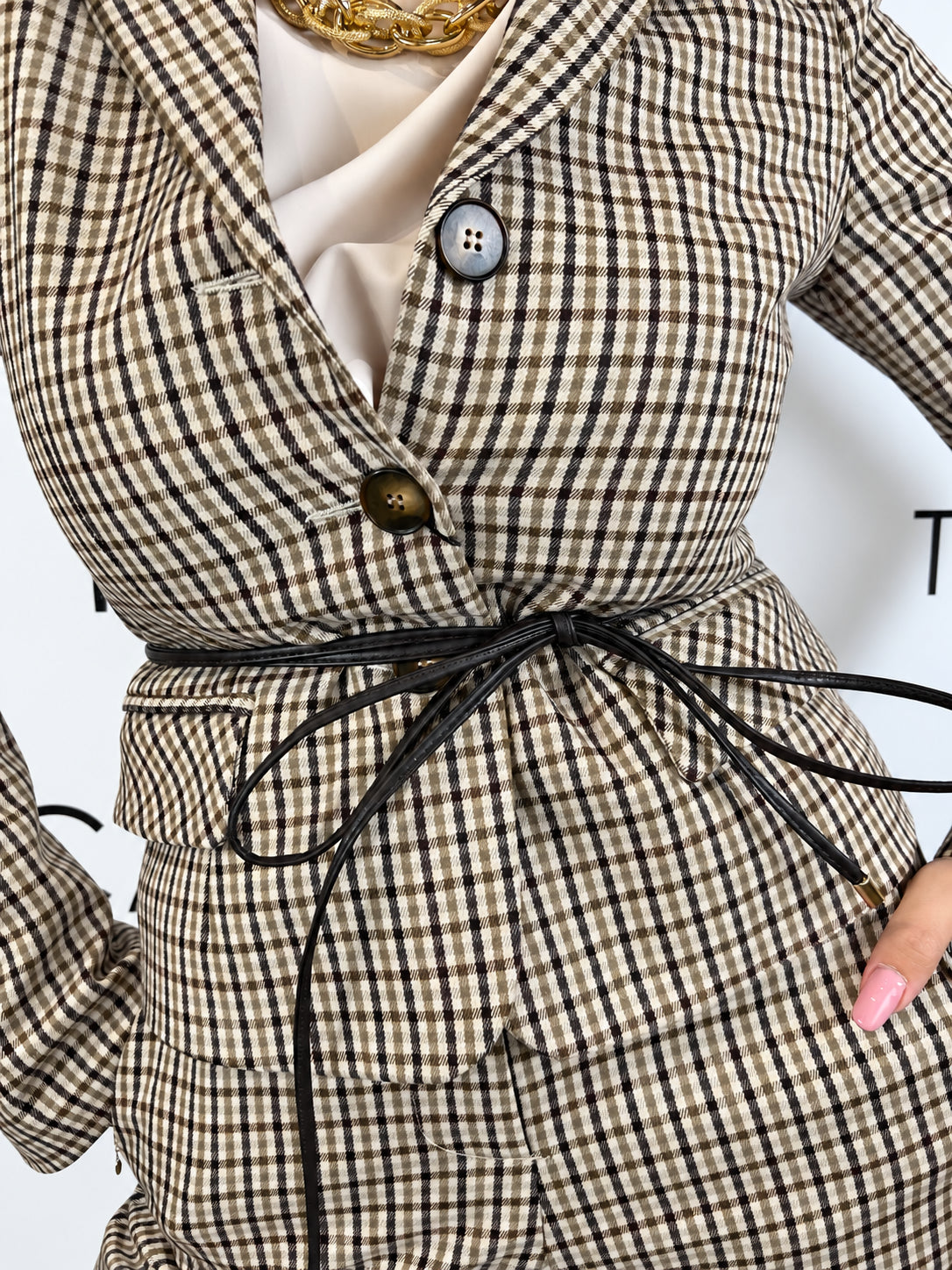 blazer a quadri con cintura ferrone 
