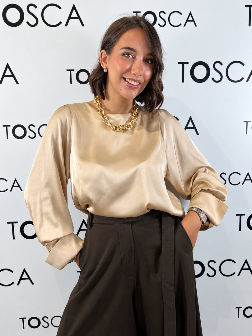 blusa con bottoni sulle maniche in raso ferrone 