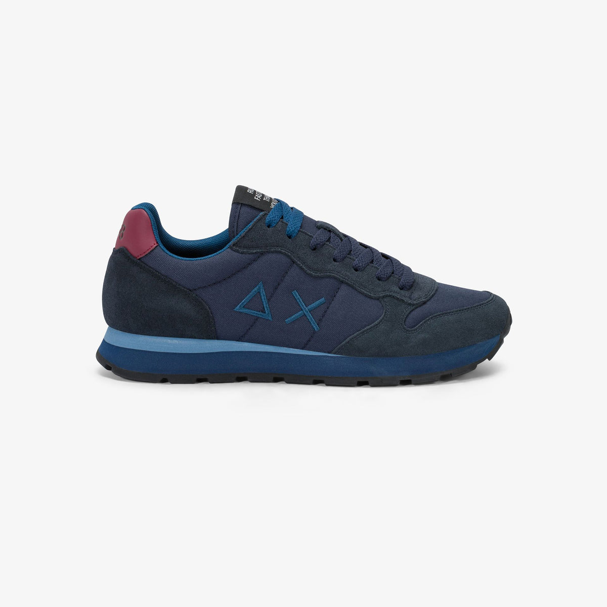 sneaker tom in nylon e suede navy blue/bordeaux sun68<BR/> 