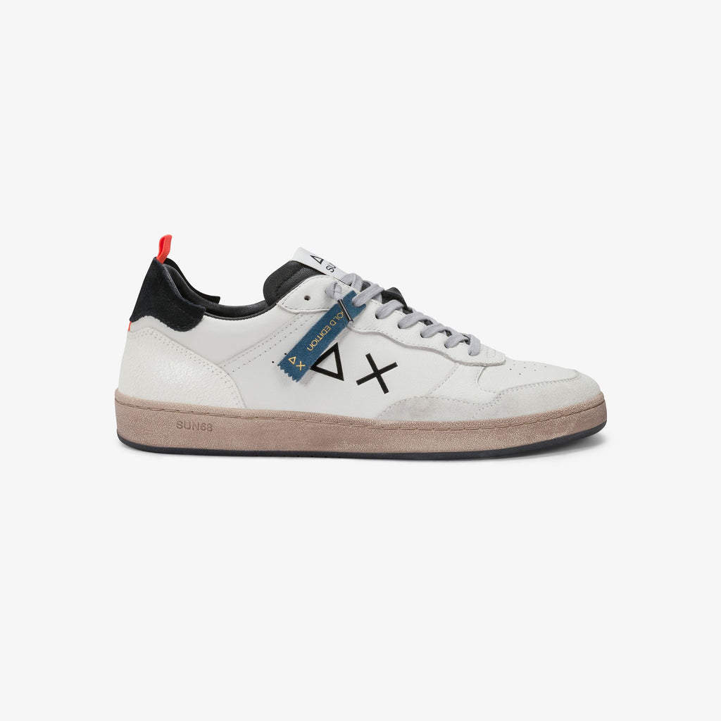 sneaker urban basket in pelle bianco panna/nero sun68<BR/> 