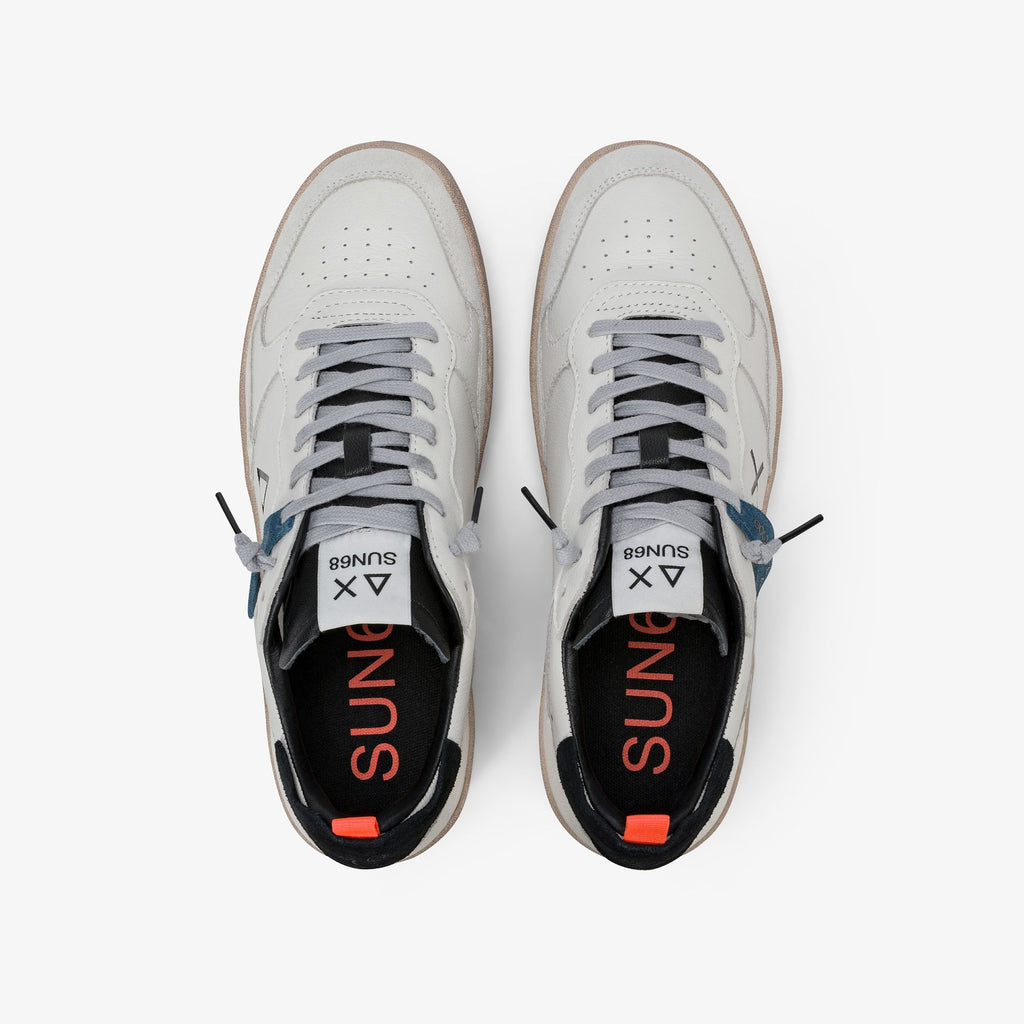 sneaker urban basket in pelle bianco panna/nero sun68<BR/> 