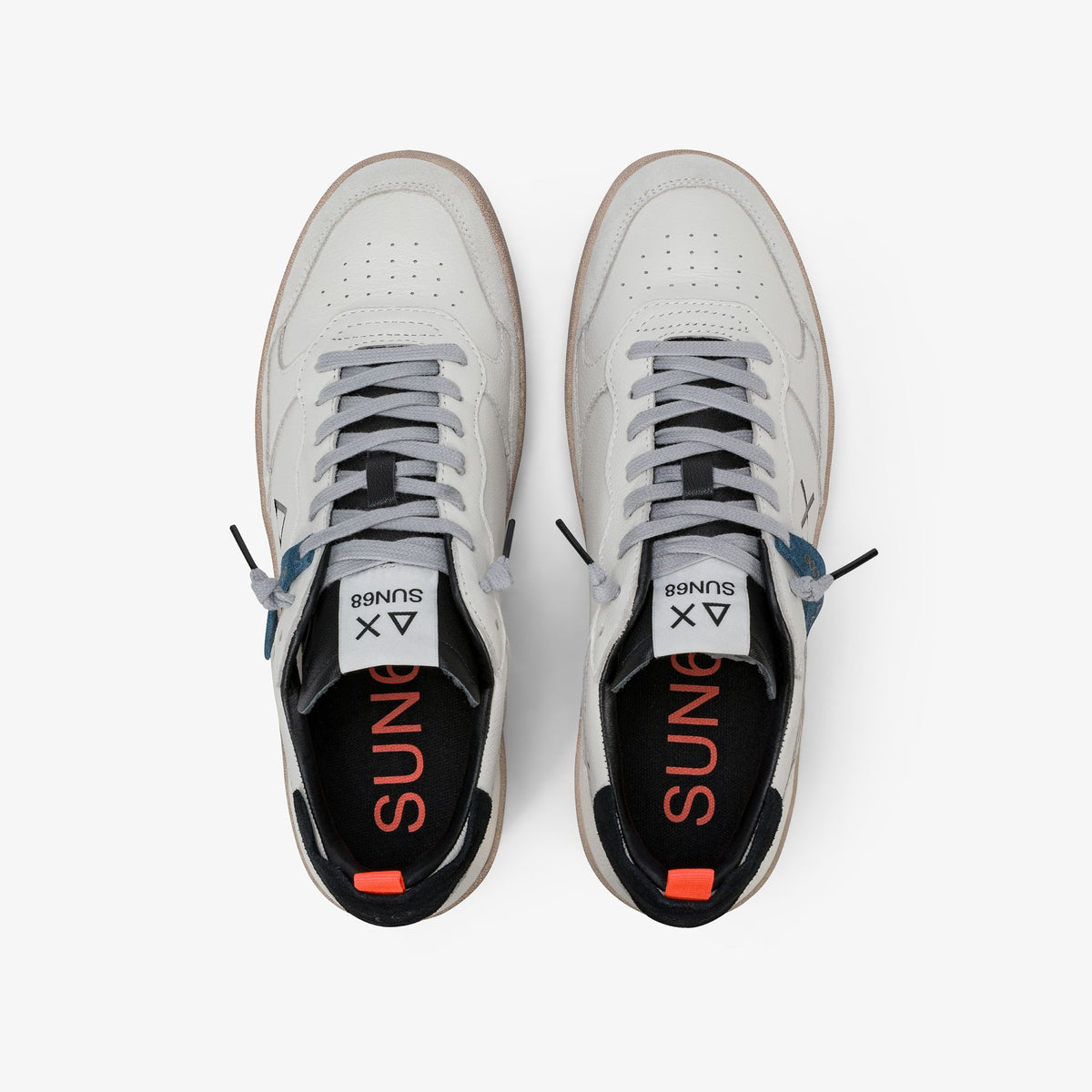 sneaker urban basket in pelle bianco panna/nero sun68<BR/> 