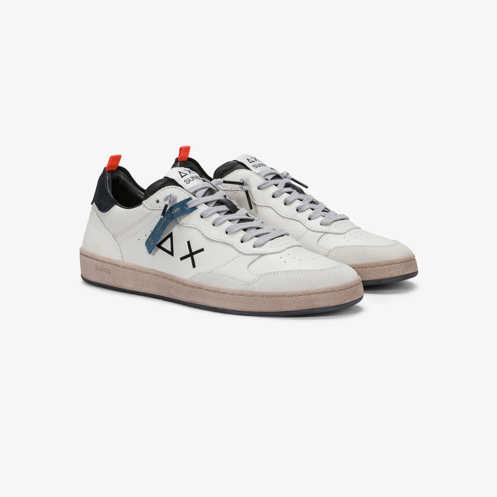 sneaker urban basket in pelle bianco panna/nero sun68<BR/> 