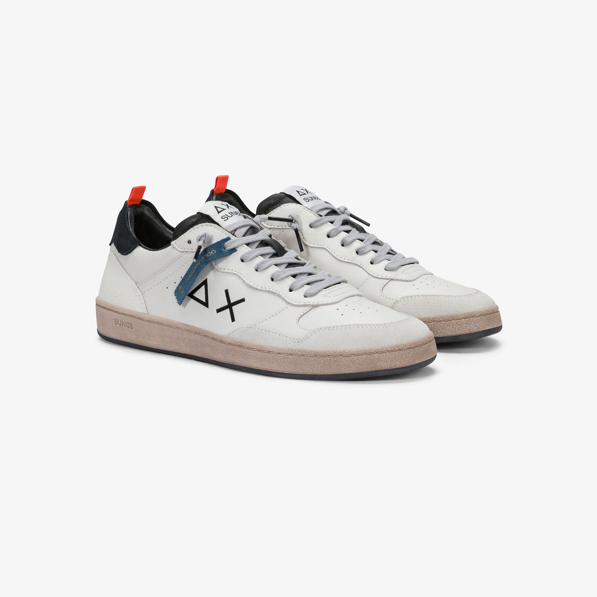 sneaker urban basket in pelle bianco panna/nero sun68<BR/> 