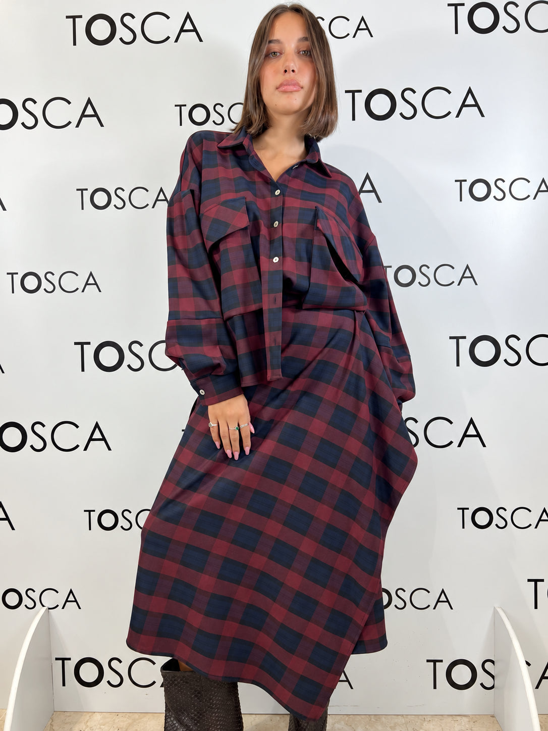 camicia a quadri corta con elastico dietro tensione in 