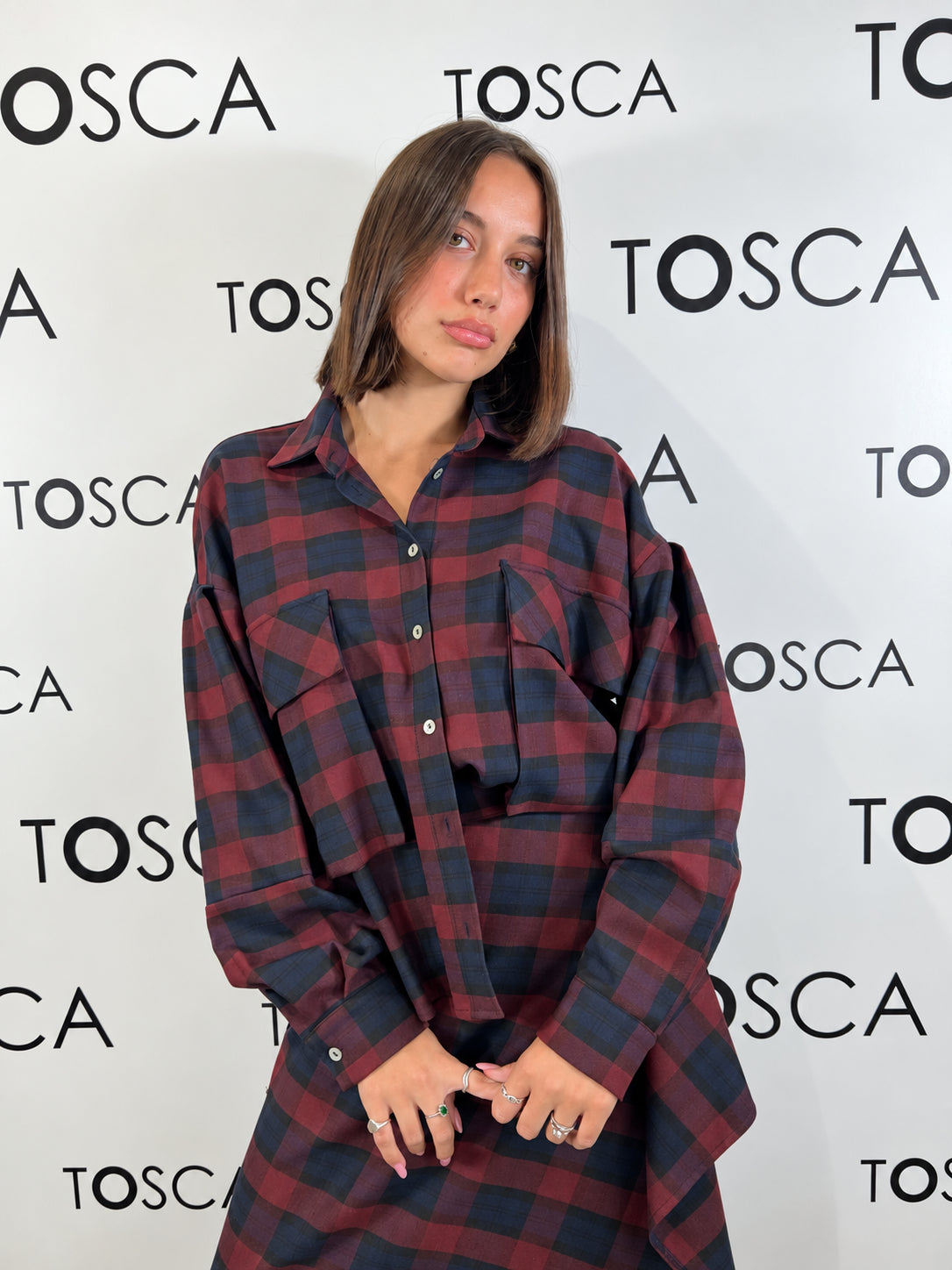 camicia a quadri corta con elastico dietro tensione in 