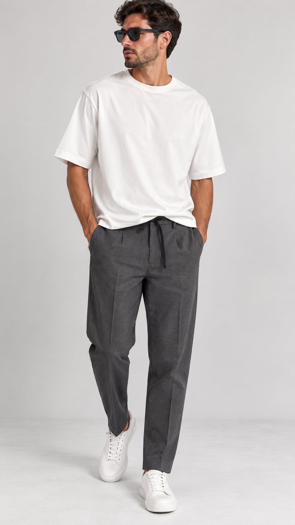pantalone con cinturino in vita white sand 