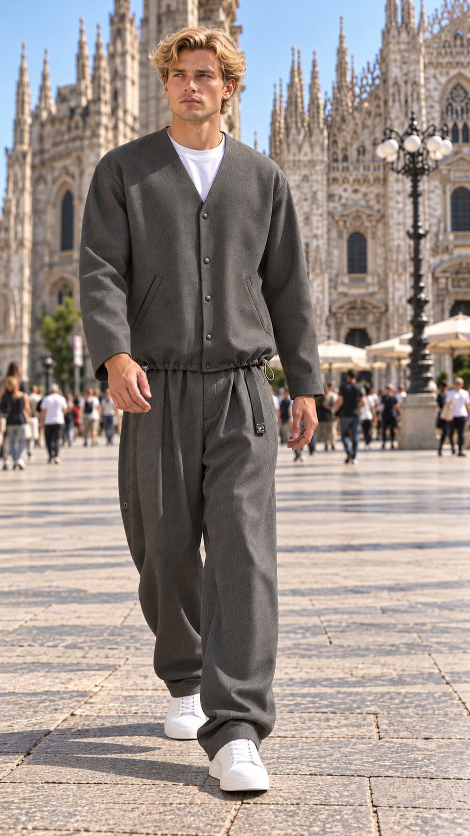 overshirt senza collo con bottoni e coulisse al fondo 