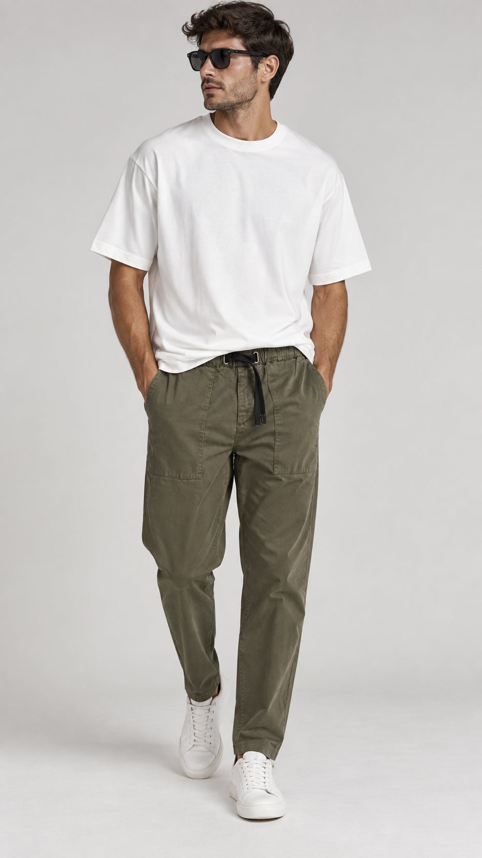 pantalone fatigue con cinturino in vita white sand 