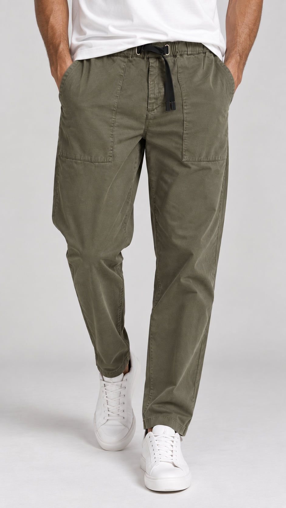 pantalone fatigue con cinturino in vita white sand 