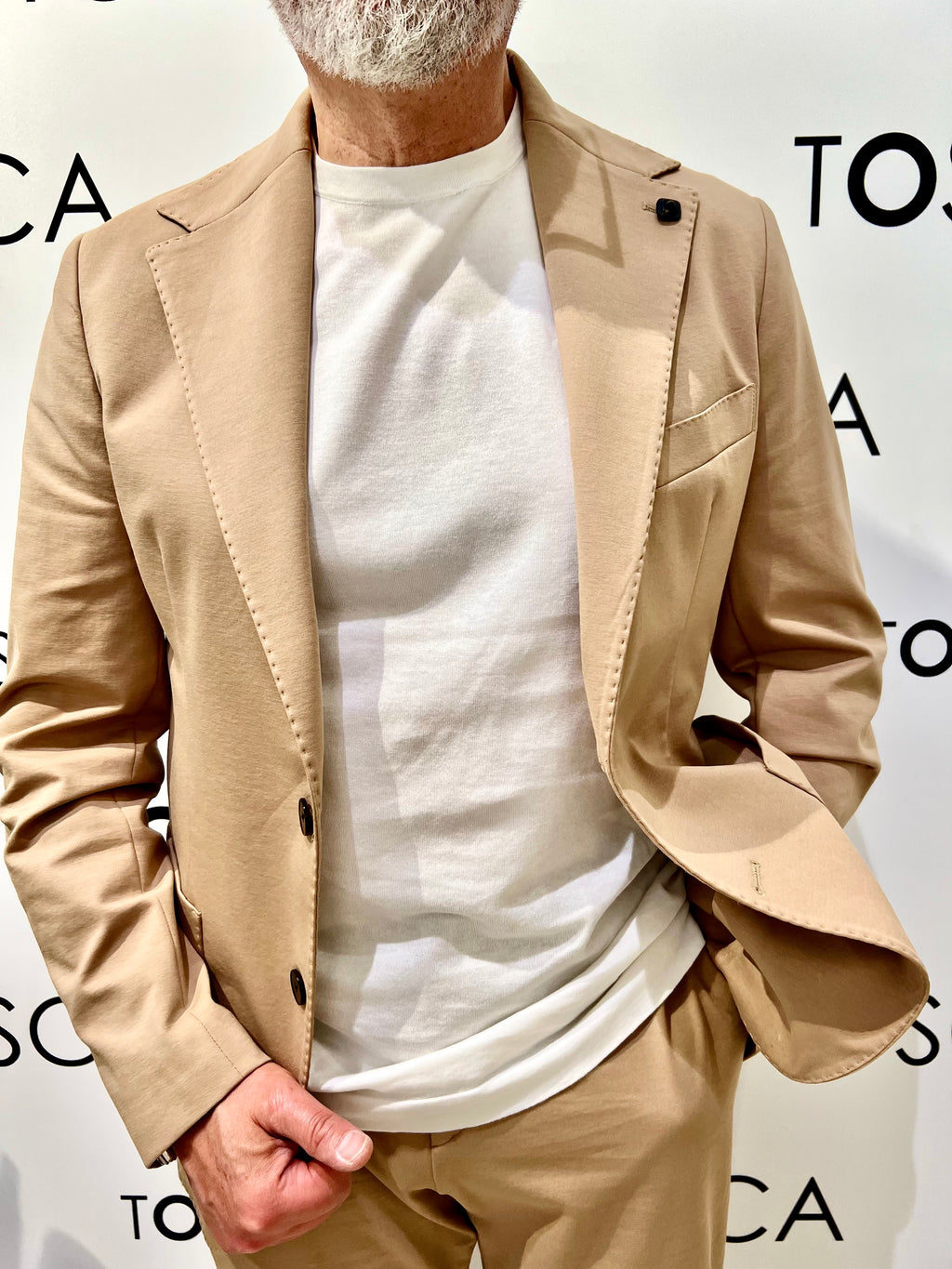 giacca monopetto in punto milano outfit OUGM0001 IL BUON VINOCAMMELLO OUTFIT