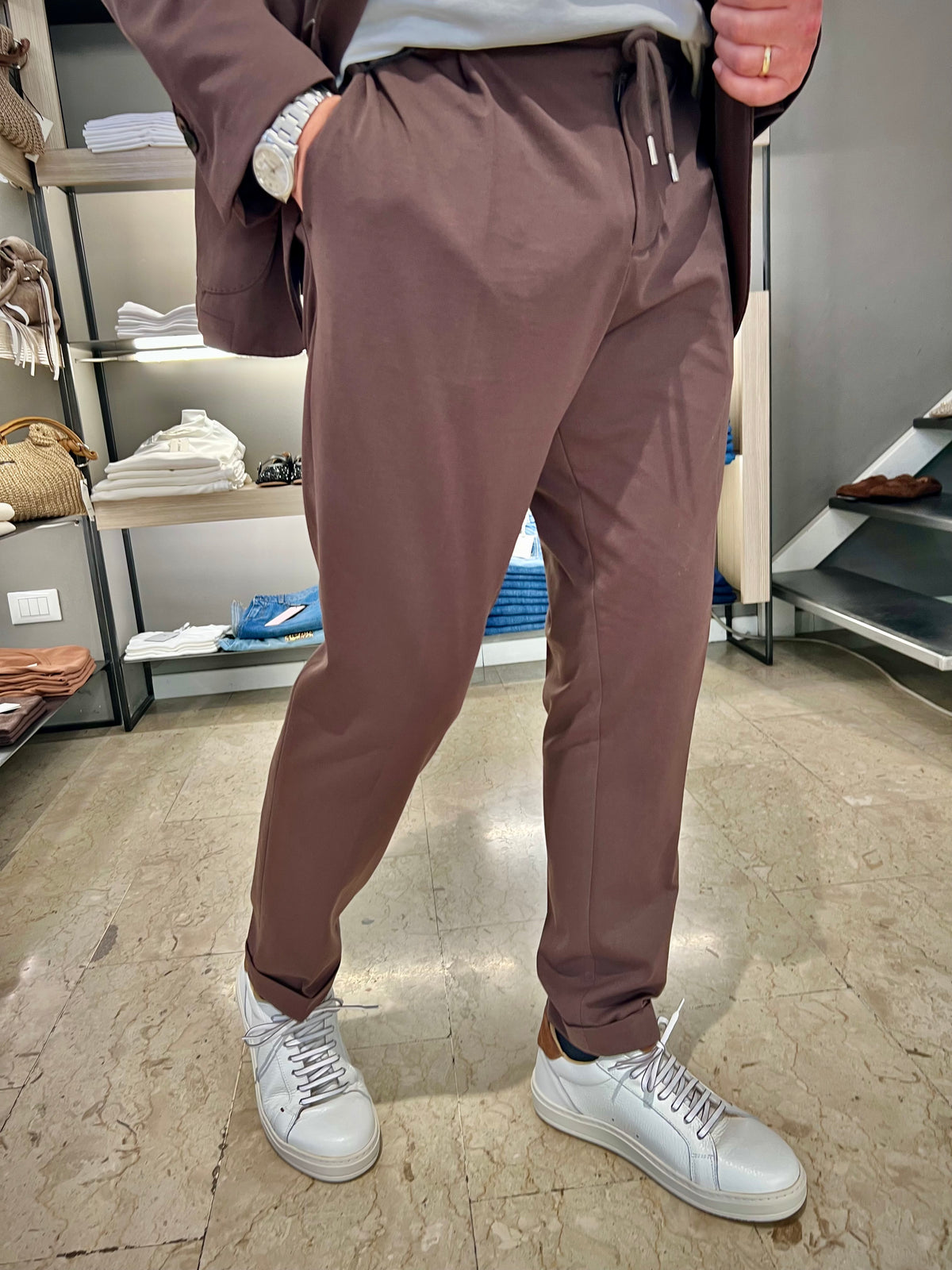 pantaloni con coulissei n punto milanoi outfit OUPL0001 LUCCELLOMARRONE OUTFIT