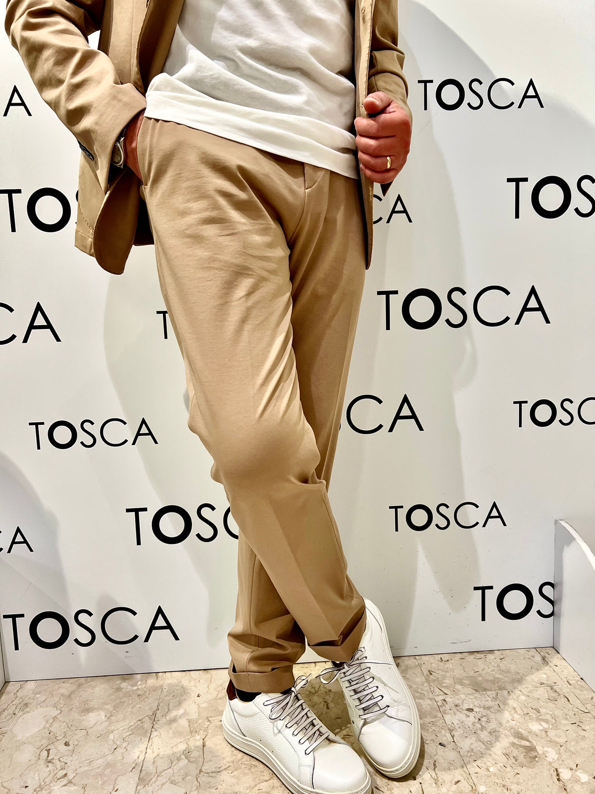 pantaloni in punto milanoi outfit OUPT0001 I SOLDICAMMELLO OUTFIT