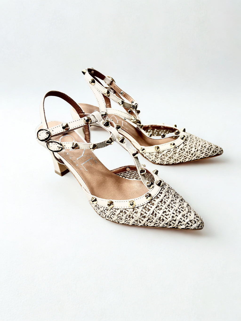 slingback in in rafia e borchie AMR1310BEIGE OVYÈ