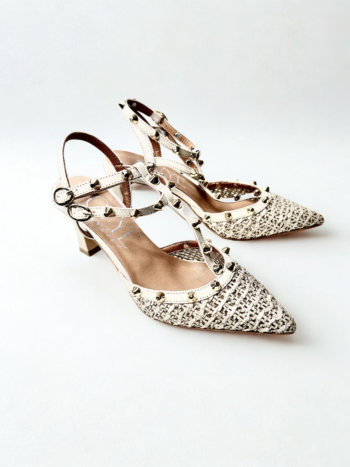 slingback in in rafia e borchie AMR1310BEIGE OVYÈ