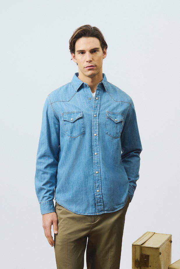 camicia in jeans shirt martin man denim sky stone 