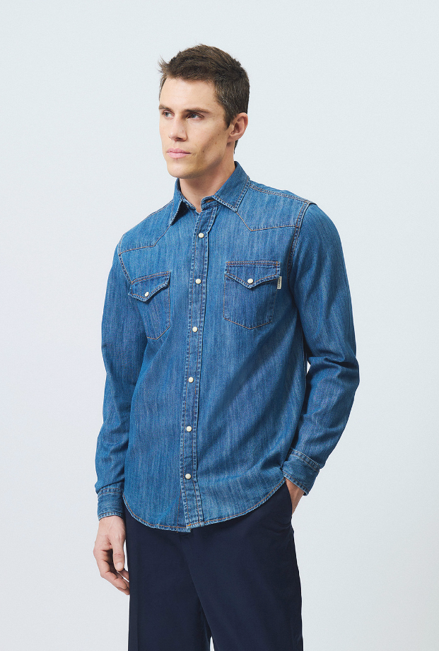 camicia in jeans shirt martin man denim cobalt stone 