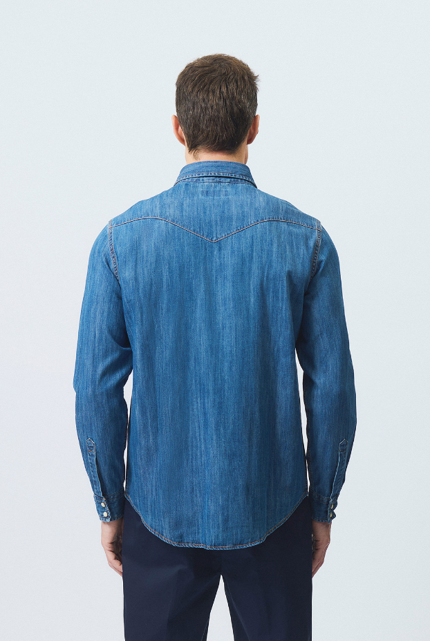 camicia in jeans shirt martin man denim cobalt stone 