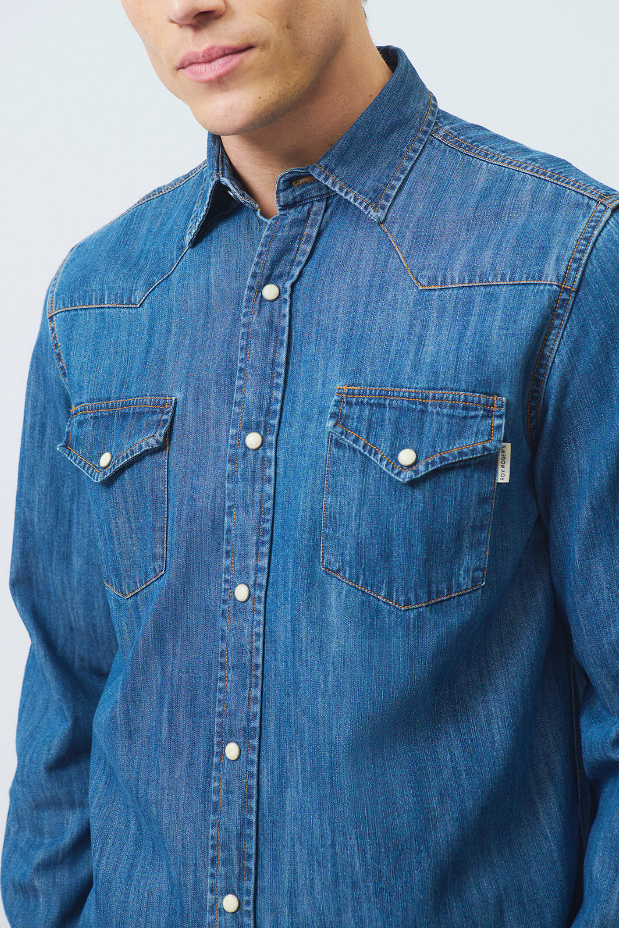 camicia in jeans shirt martin man denim cobalt stone 