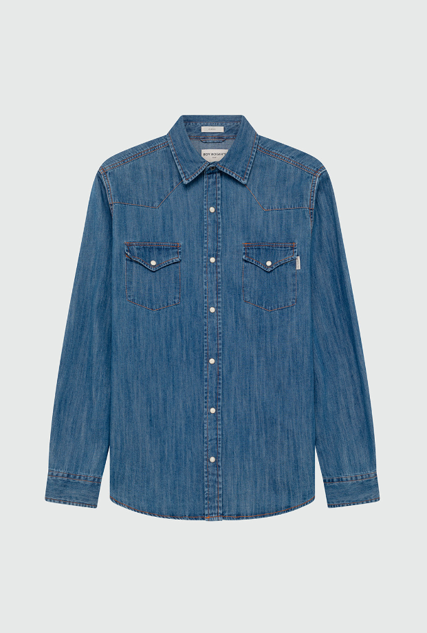 camicia in jeans shirt martin man denim cobalt stone 