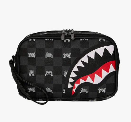 pochette gray peeking character check toiletry brick sprayground 