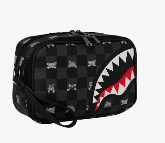 pochette gray peeking character check toiletry brick sprayground 
