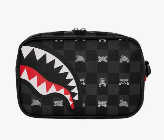 pochette gray peeking character check toiletry brick sprayground 