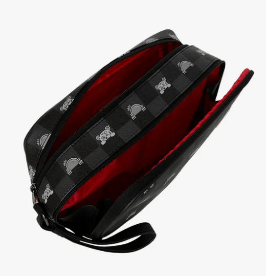 pochette gray peeking character check toiletry brick sprayground 