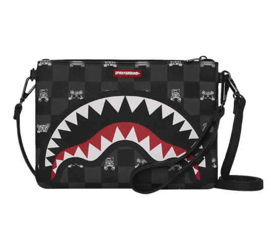 pochette gray peeking character check crossover clutch sprayground 