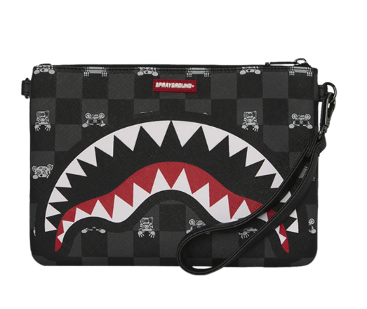 pochette gray peeking character check crossover clutch sprayground 
