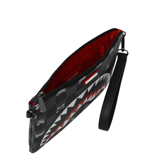 pochette gray peeking character check crossover clutch sprayground 