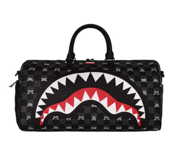 borsone gray peeking character check duffle sprayground 
