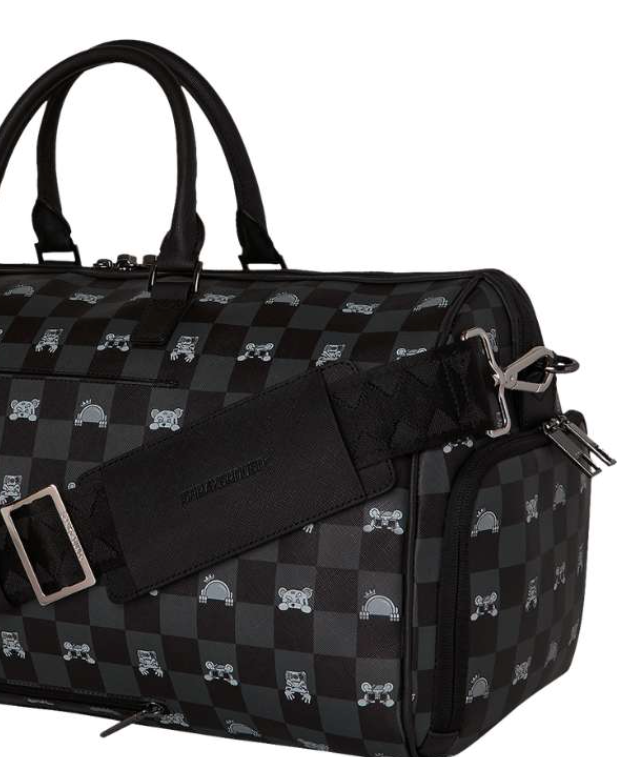 borsone gray peeking character check duffle sprayground 